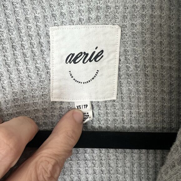 Aerie Lumberjane Cabincore Waffle Knit Button Down Oversized Shirt Women XS Gray - Picture 2 of 7